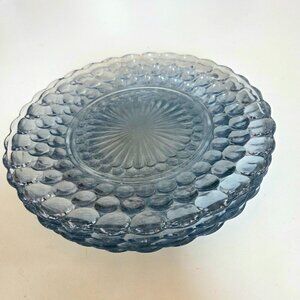 Set of 5 vintage Anchor Hocking 'Bubble'' pattern blue glass dinner plates.